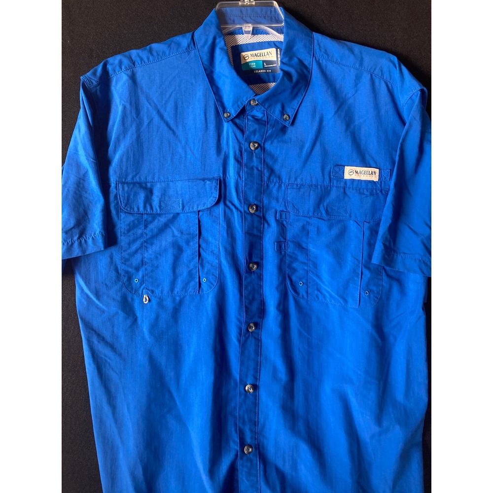 Magellan Outdoors Laguna Madre Mens Large Blue Fish Gear Relaxed Fishing Shirt